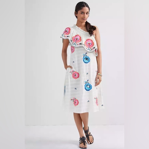 Plenty by Tracy Reese X Anthropologie Embroidered One-Shoulder Dress Large - Picture 1 of 6